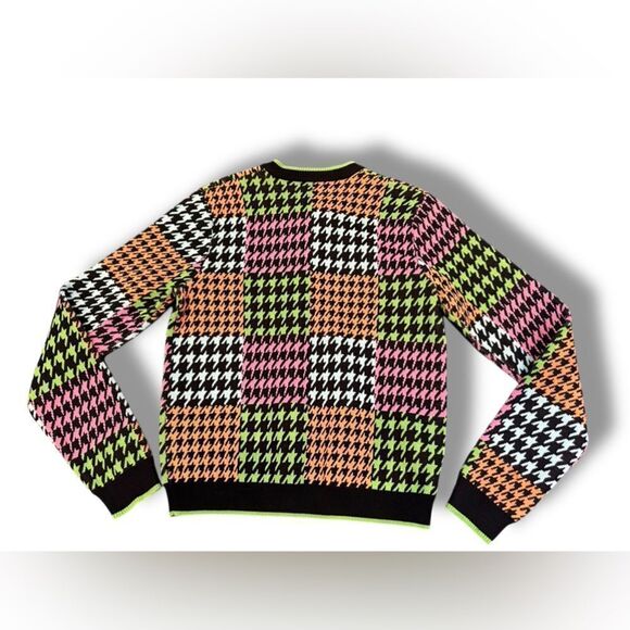 Teddy Fresh Houndstooth Cardigan Sweater Neon Colorblock Cotton H3H3 Size S - Picture 6 of 15